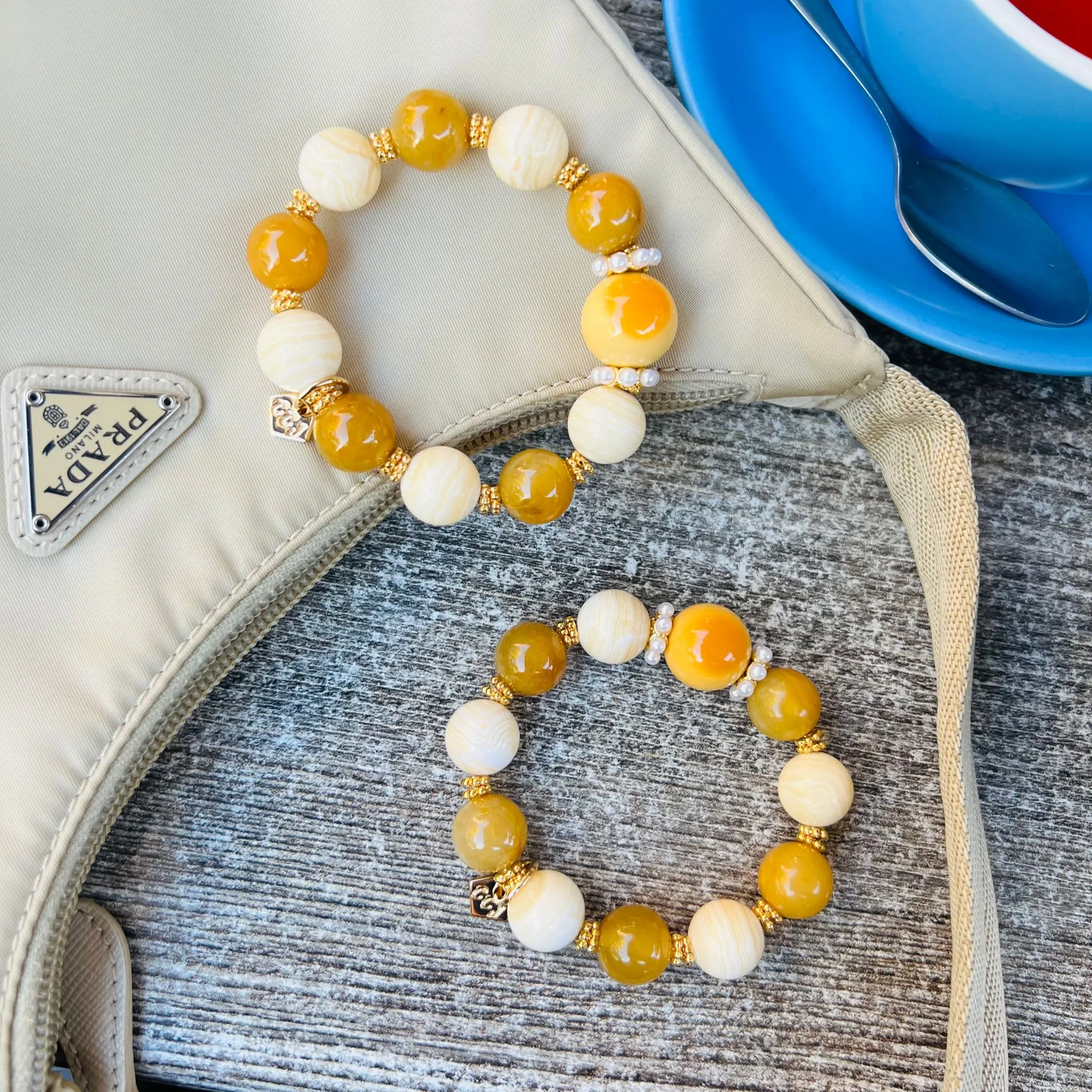 Burmese Yellow Agate, Yellow Calcite & Golden Jade Bracelet