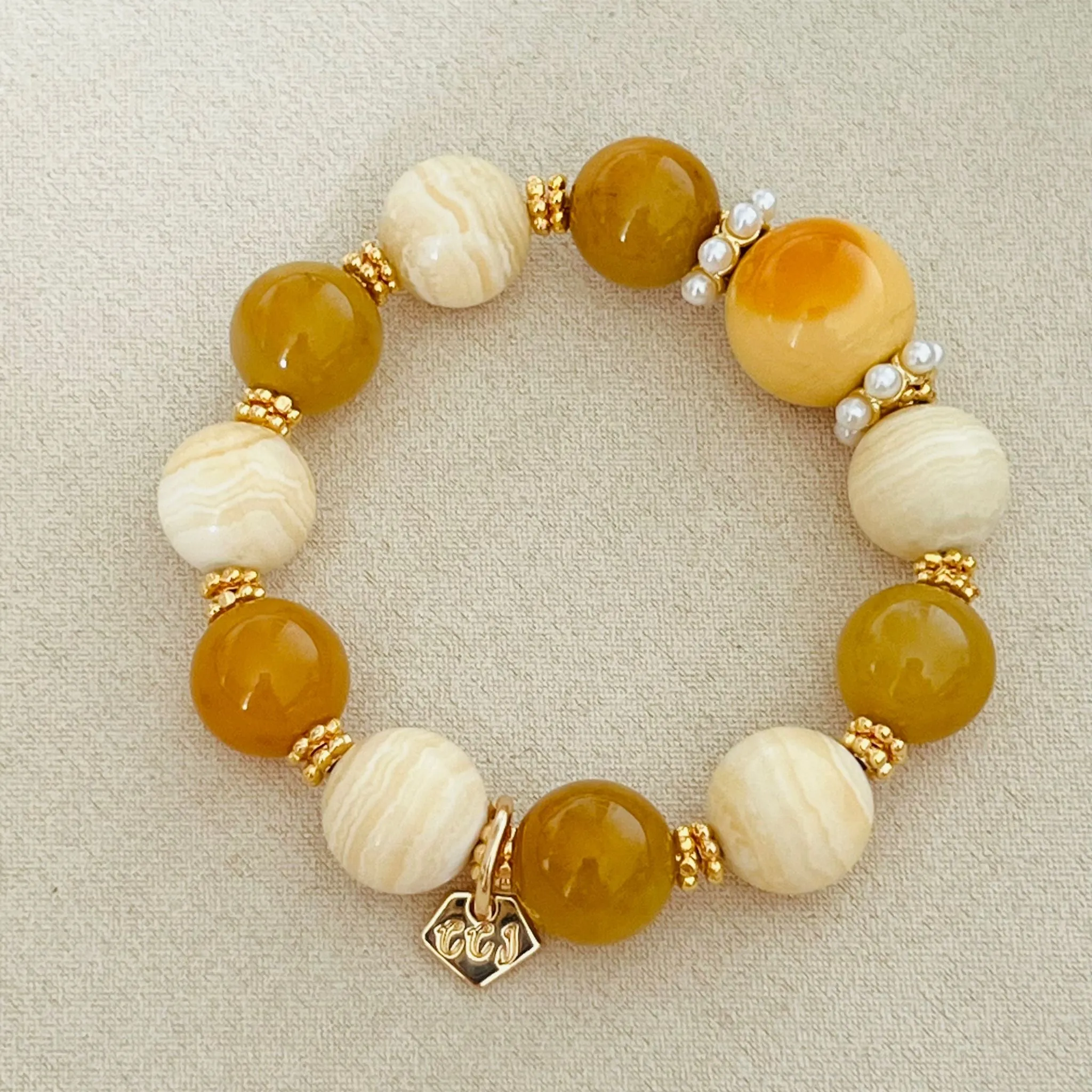 Burmese Yellow Agate, Yellow Calcite & Golden Jade Bracelet