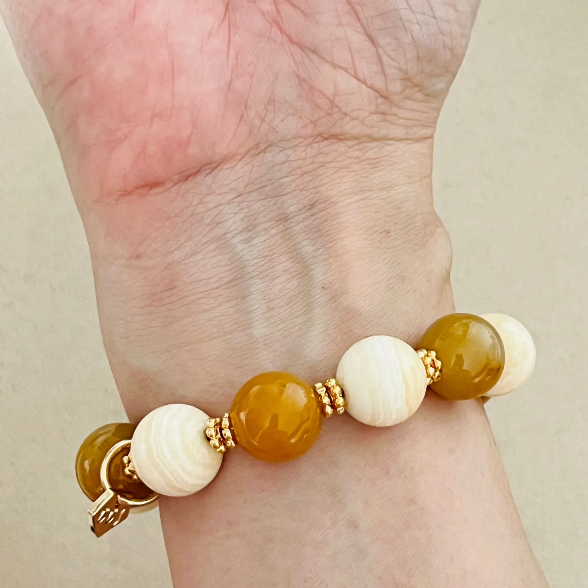 Burmese Yellow Agate, Yellow Calcite & Golden Jade Bracelet