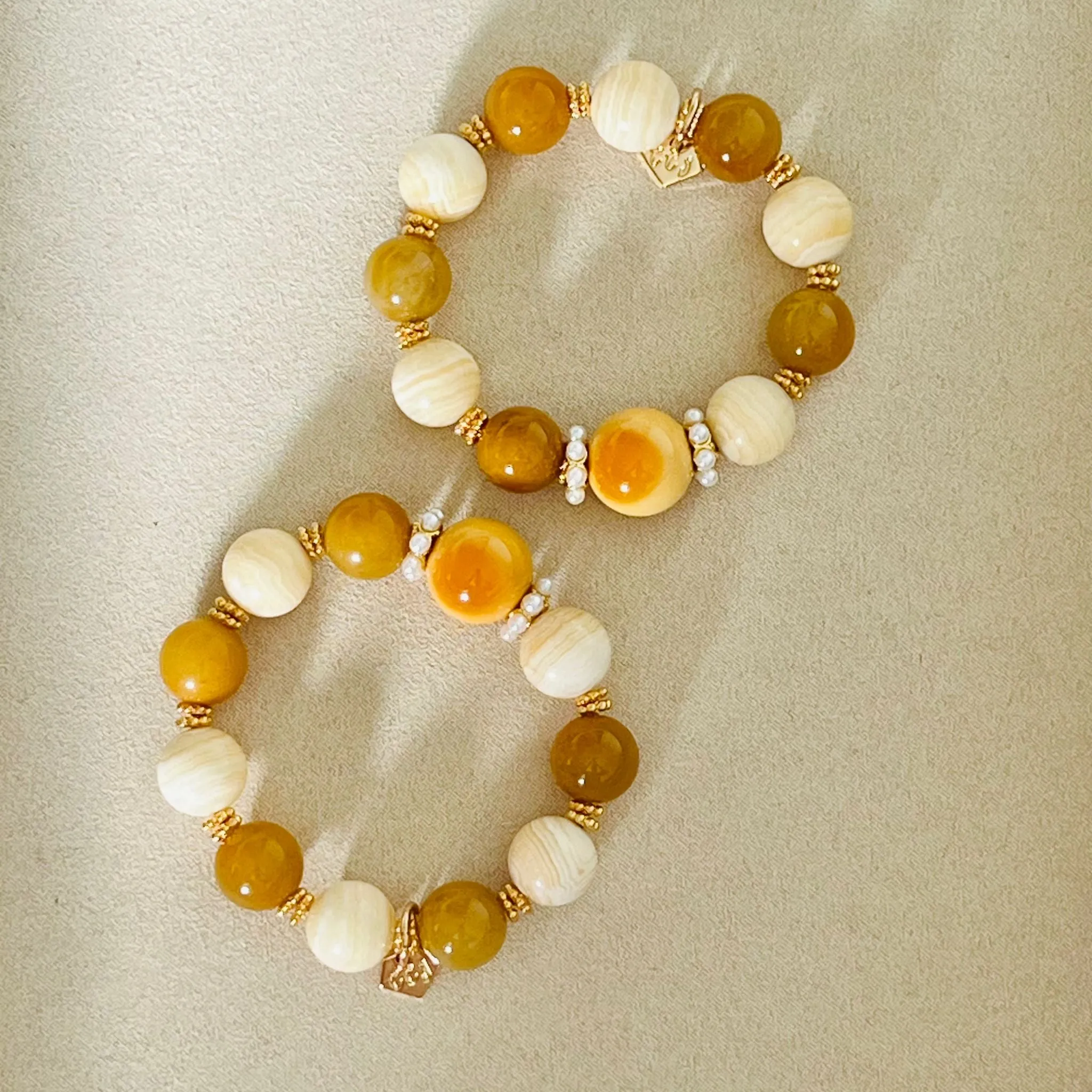 Burmese Yellow Agate, Yellow Calcite & Golden Jade Bracelet