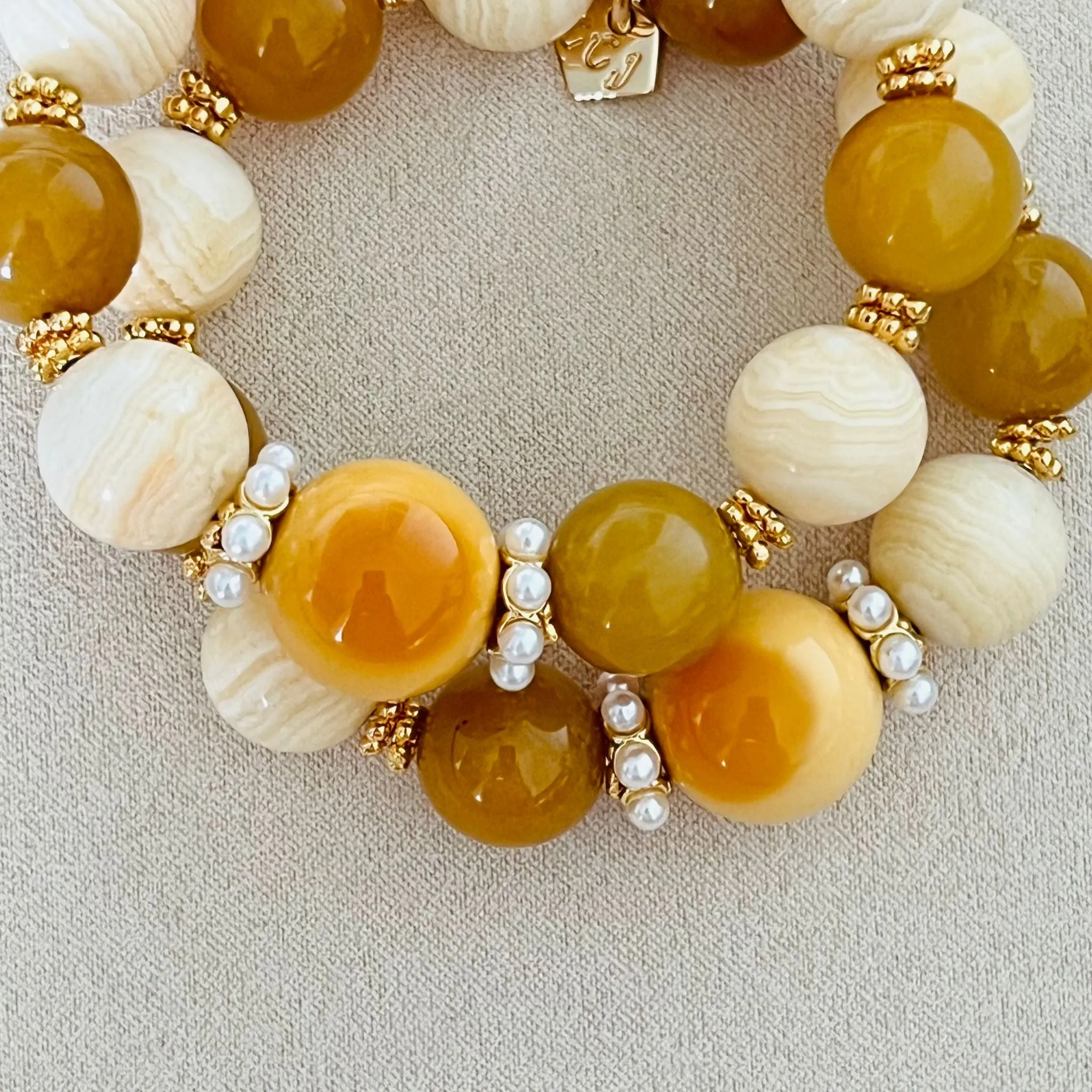 Burmese Yellow Agate, Yellow Calcite & Golden Jade Bracelet