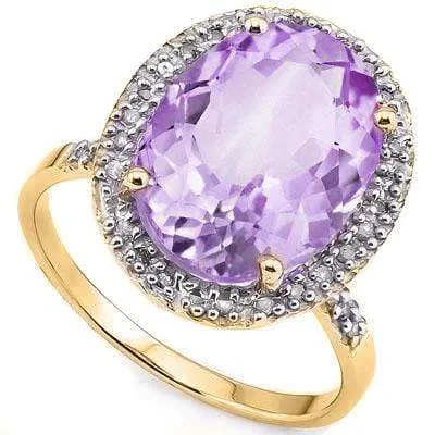 CAPTIVATING 4.926 CARAT TW (19 PCS) AMETHYST & GENUINE DIAMOND 10K SOLID YELLOW