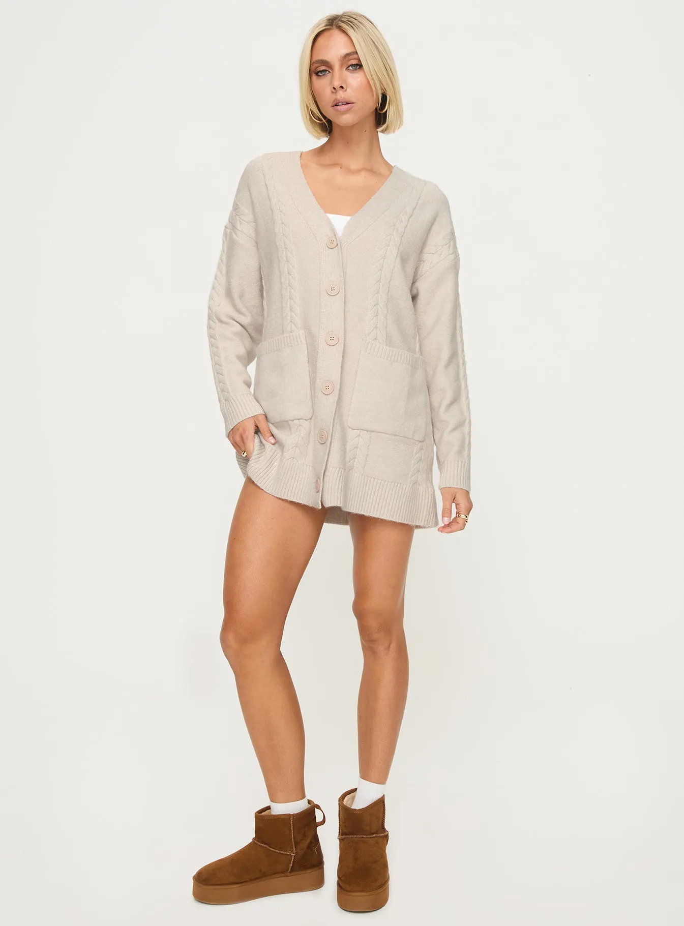 Cardi Long Sleeve Mini Dress Cream