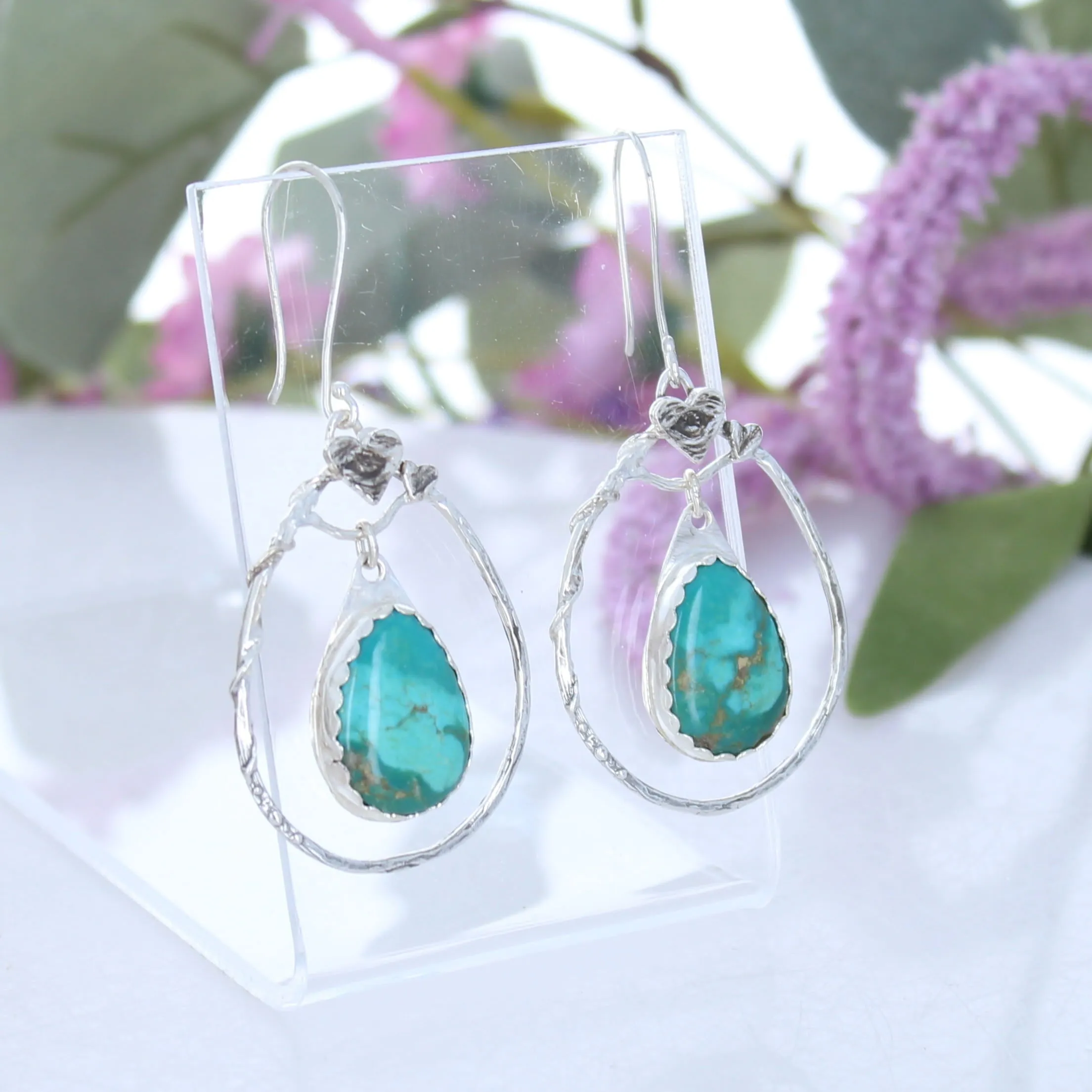 CARICO LAKE Turquoise Sterling Hoop Earrings Eye Heart