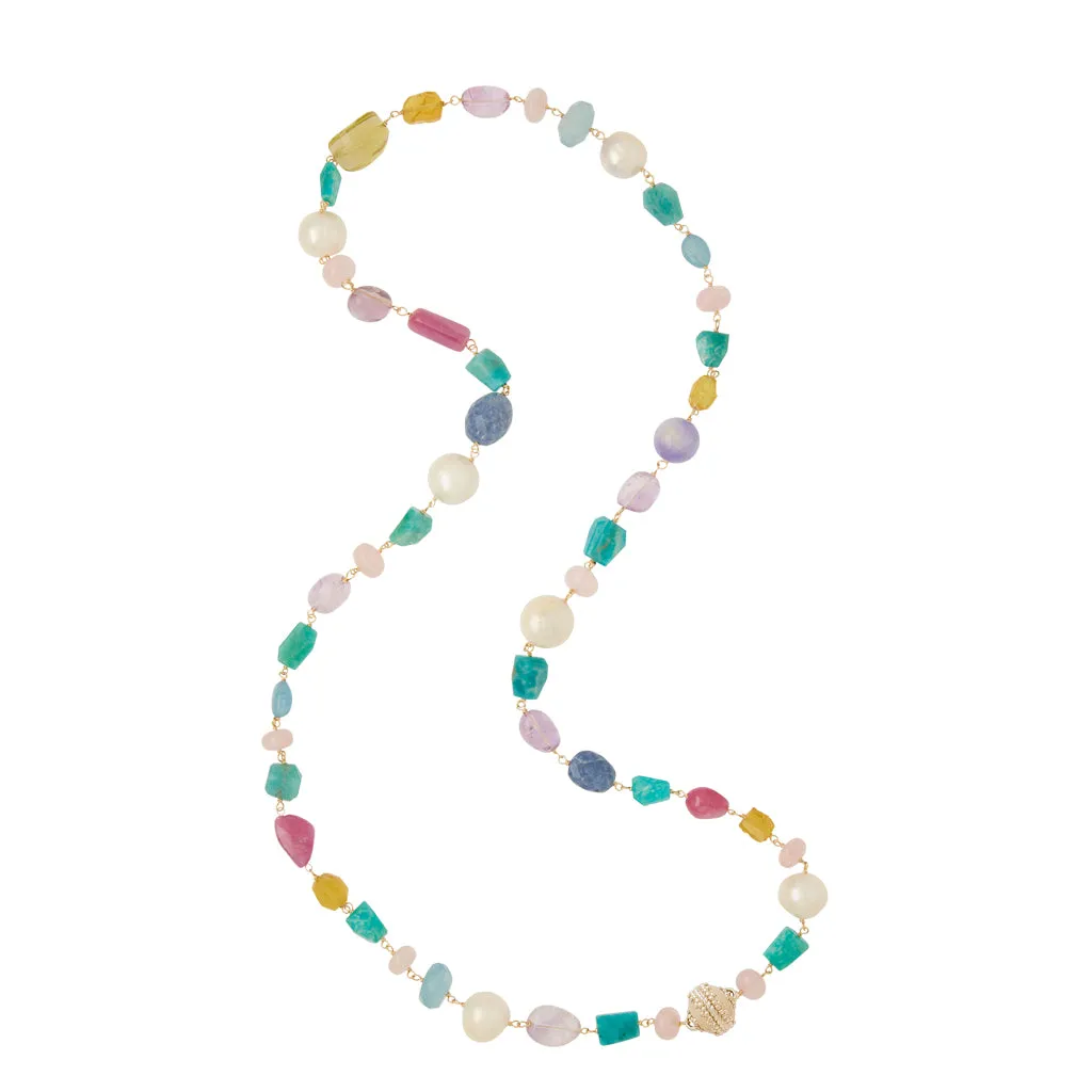 Caspian Amazonite, Pearl, and Ruby Necklace