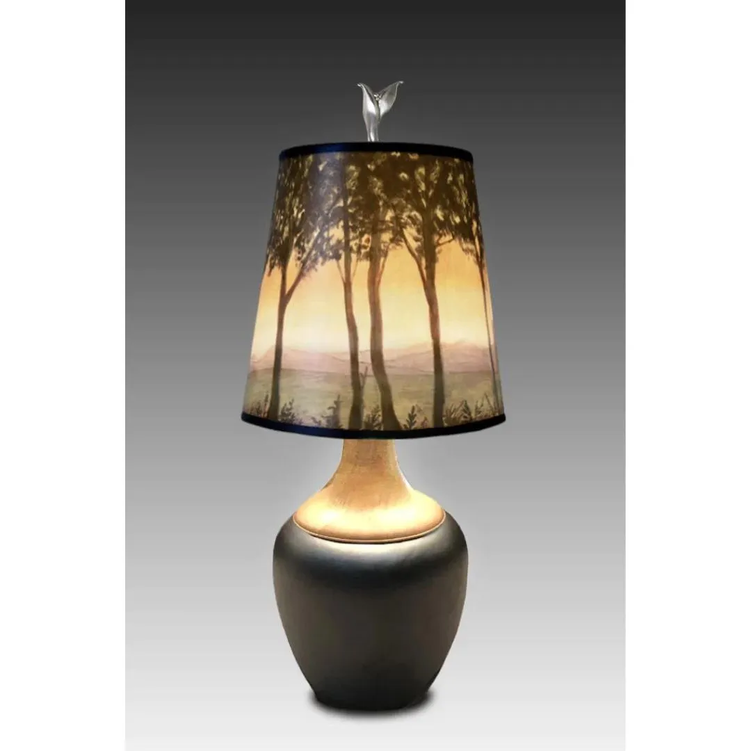 Ceramic and Maple Table Lamp with Small Drum Shade in Dawn