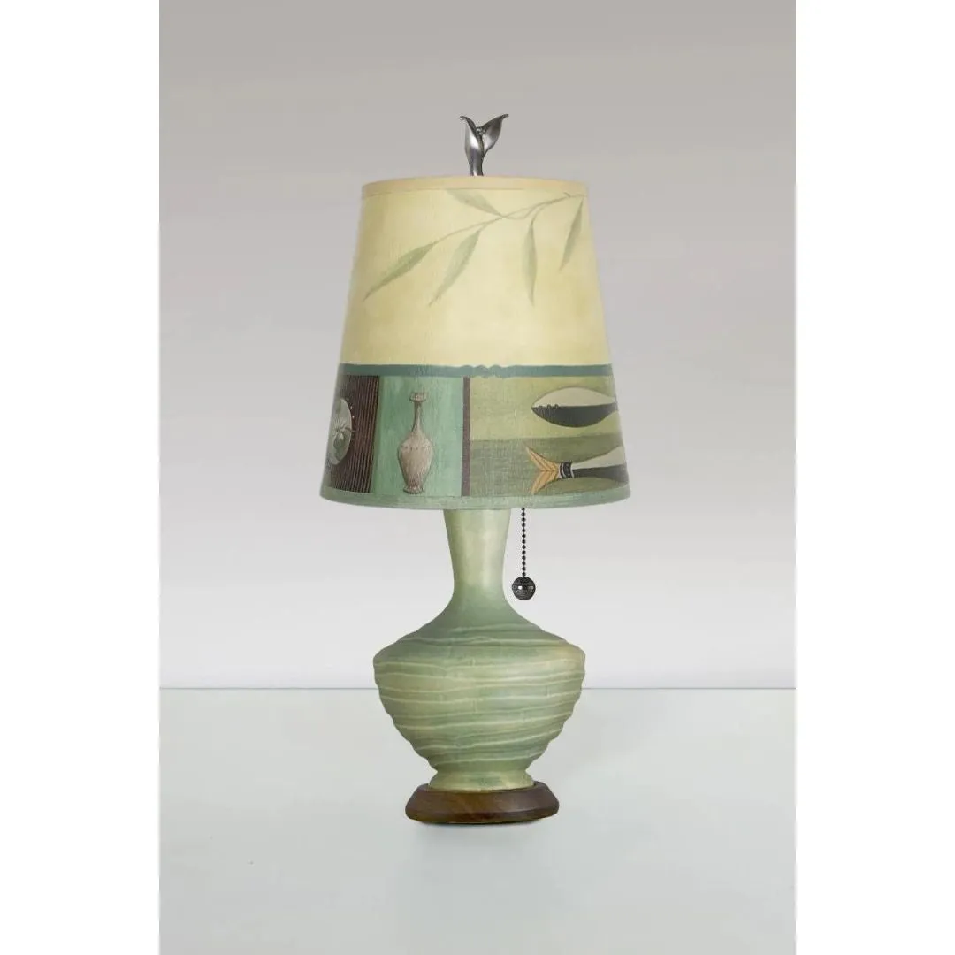 Ceramic Table Lamp with Small Drum Shade in Twin Fish