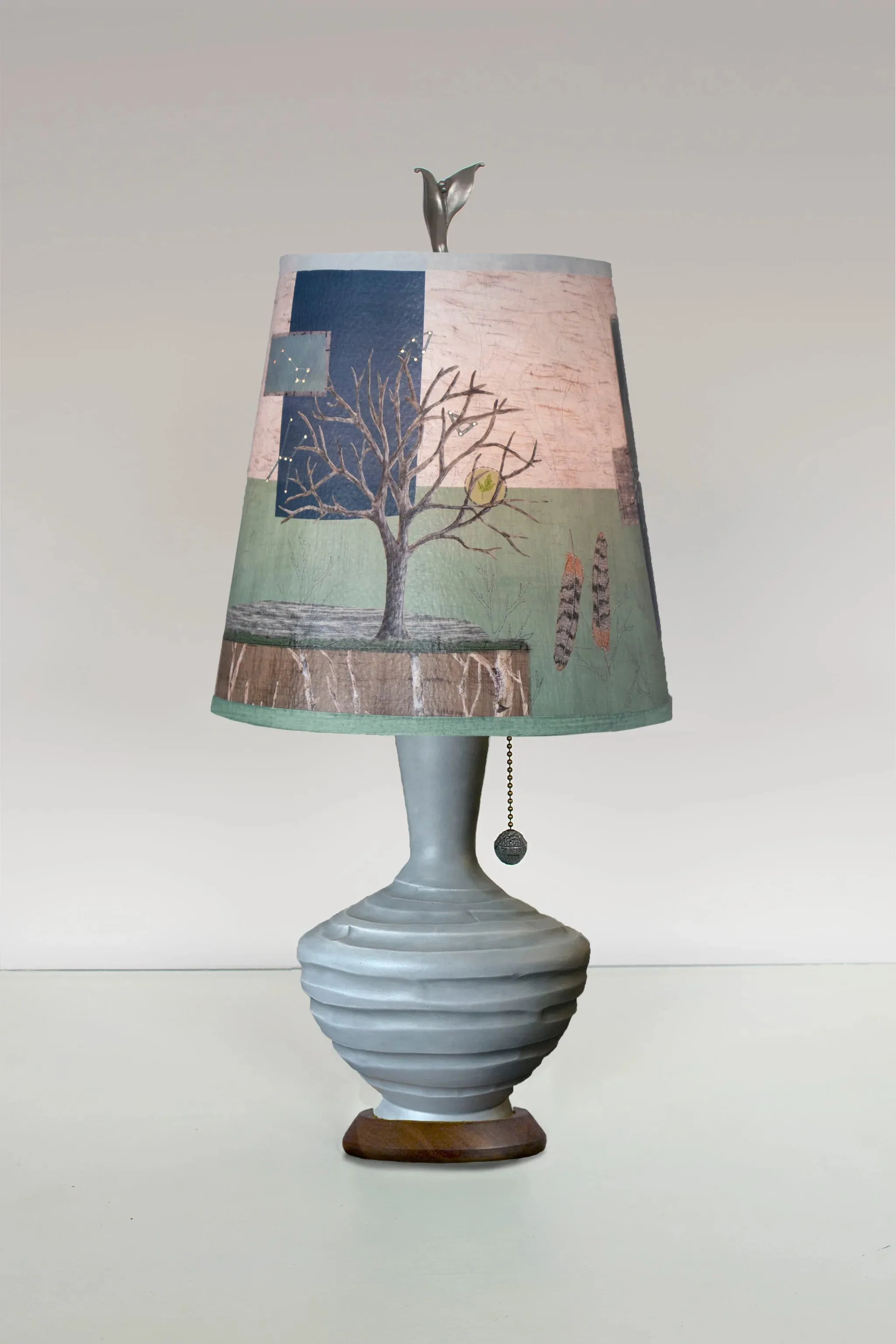 Ceramic Table Lamp with Small Drum Shade in Wander In Field Pattern