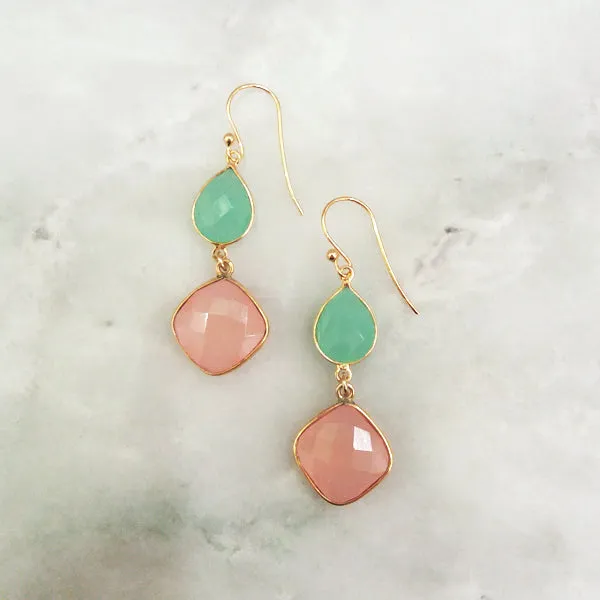 Chalcedony and Rose Quartz Double Drop Earrings