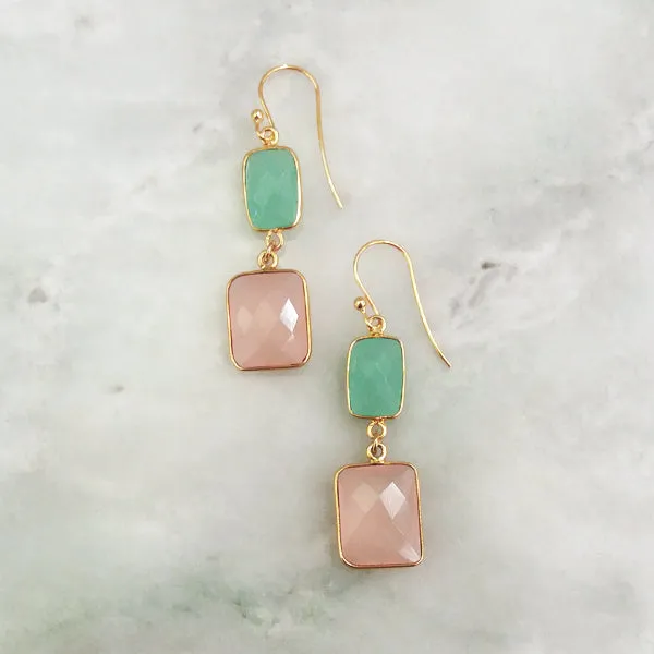 Chalcedony and Rose Quartz Double Drop Earrings