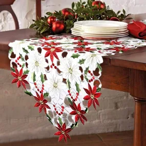 Christmas Table Runner Embroidered Red Table Linens for Christmas Decorations