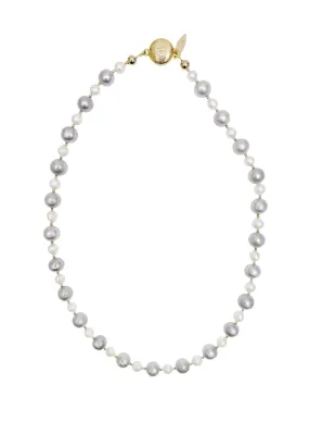 Classic Gray and White Natural Freshwater Pearls Necklace LN076