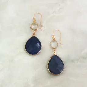 Clear Quartz and Blue Sapphire Double Drop Earrings