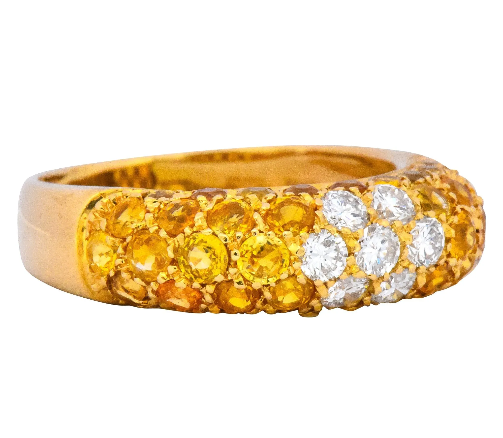 Contemporary Italian 3.85 CTW Diamond Yellow Sapphire 18 Karat Gold Ring