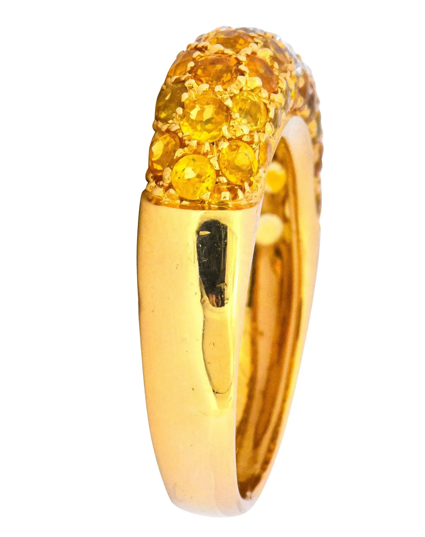 Contemporary Italian 3.85 CTW Diamond Yellow Sapphire 18 Karat Gold Ring