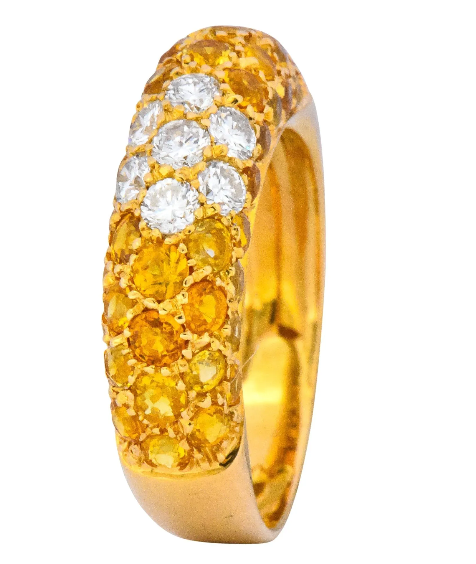 Contemporary Italian 3.85 CTW Diamond Yellow Sapphire 18 Karat Gold Ring