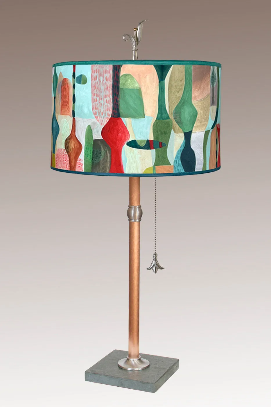 Copper Table Lamp with Large Drum Shade in Riviera