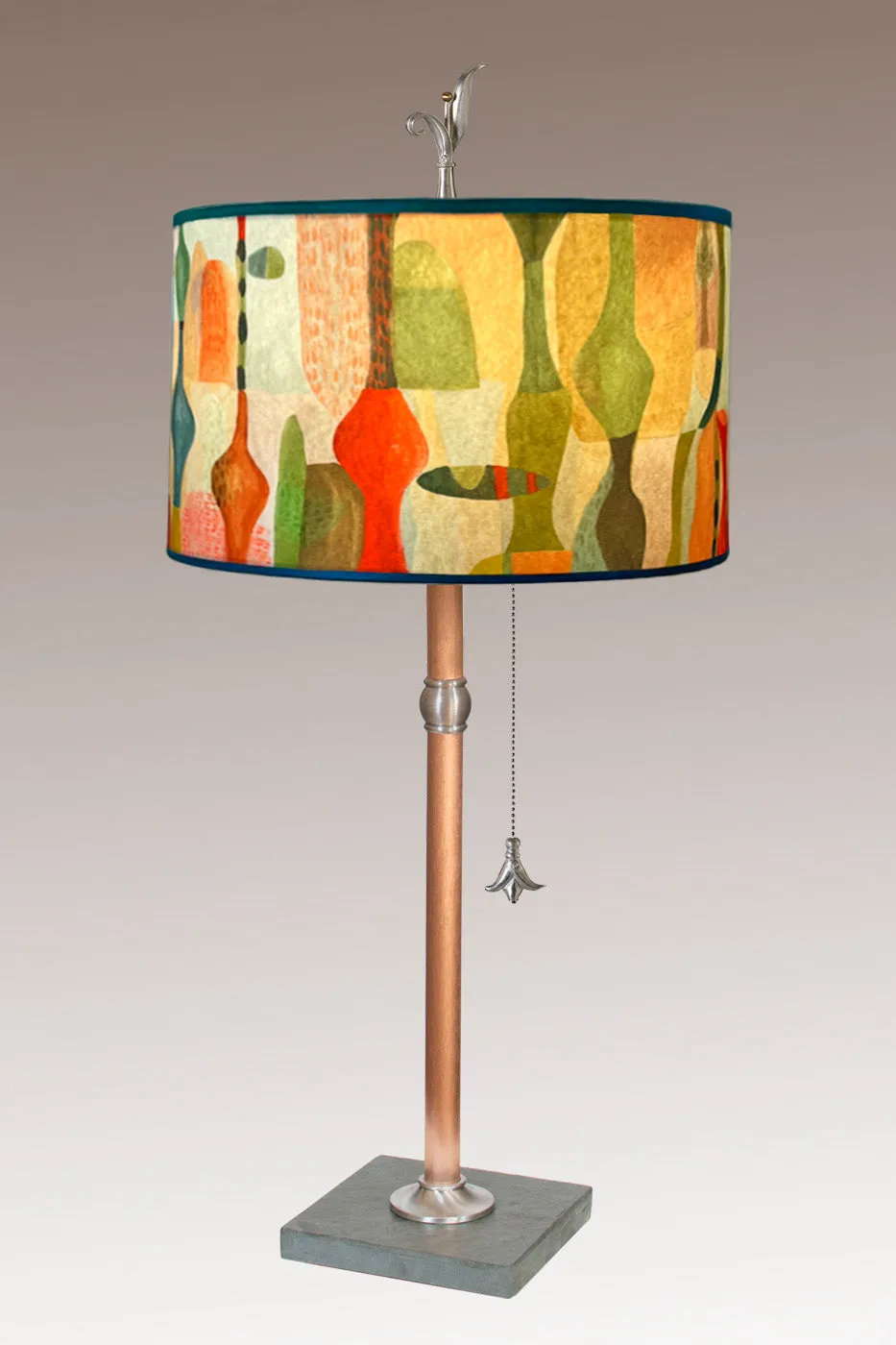 Copper Table Lamp with Large Drum Shade in Riviera