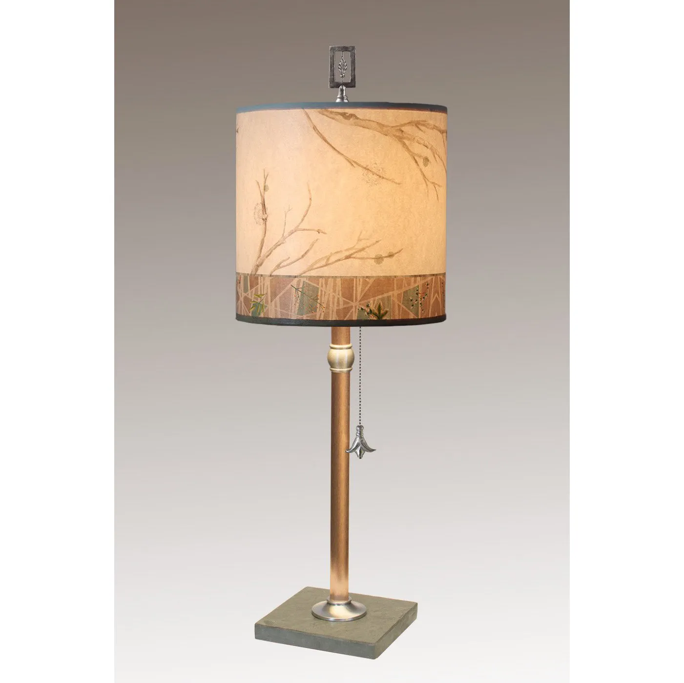 Copper Table Lamp with Medium Drum Shade in Prism Branch