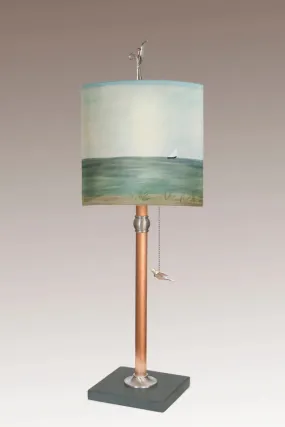 Copper Table Lamp with Medium Drum Shade in Shore