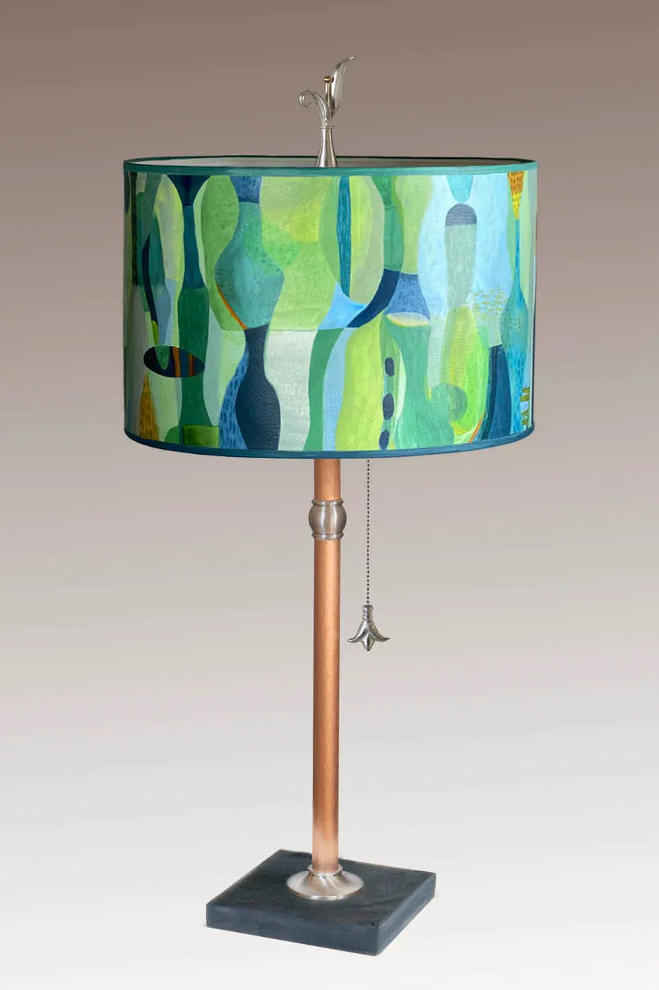 Copper Table Lamp with Riviera in Citrus Large Drum Shade