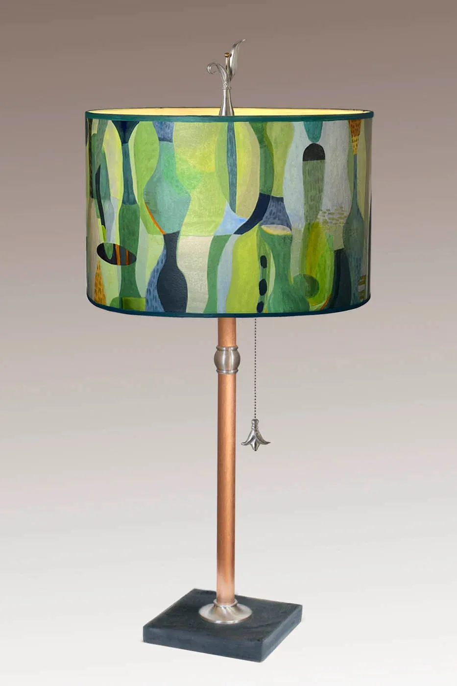 Copper Table Lamp with Riviera in Citrus Large Drum Shade