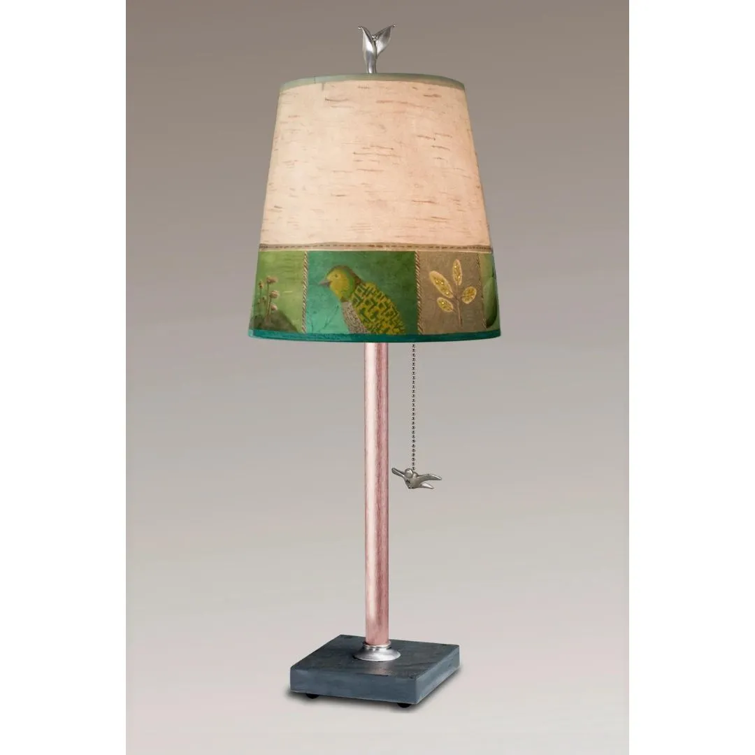 Copper Table Lamp with Small Drum in Woodland Trails in Birch