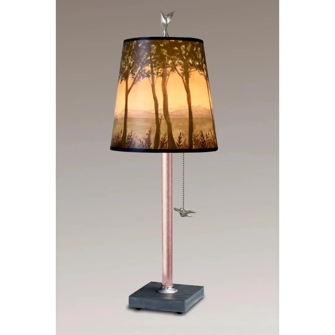 Copper Table Lamp with Small Drum Shade in Dawn