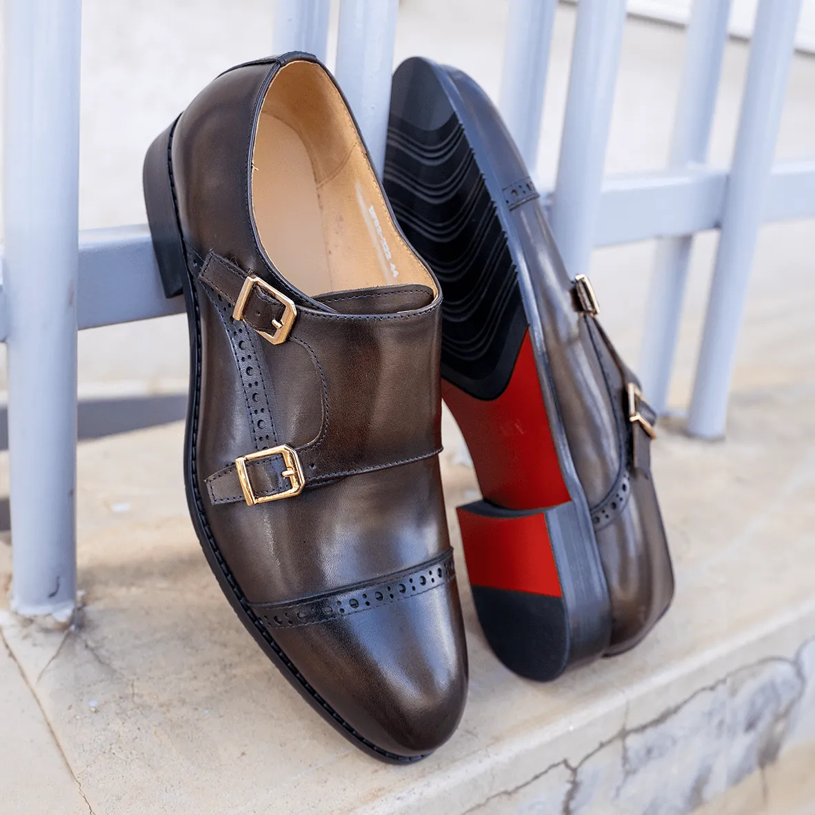 CORDI | Coffee Leather Double Monk Strap