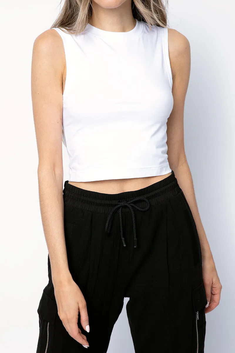 Cotton Cropped Sleeveless Tee in White