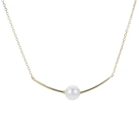 Curved Bar Pearl Pendant Necklace