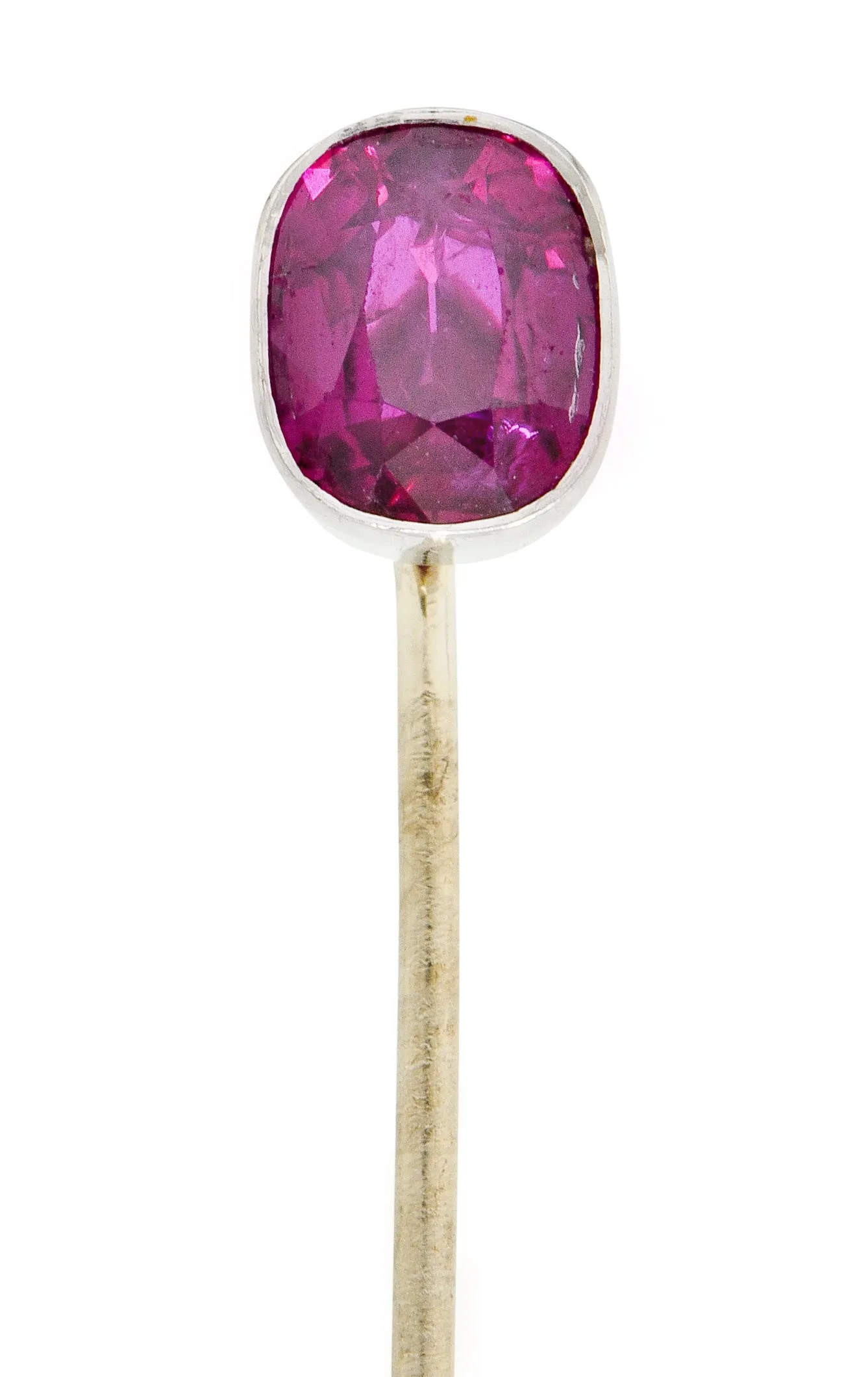 Cushion Cut Ruby Platinum 14 Karat White Gold Stickpin GIA