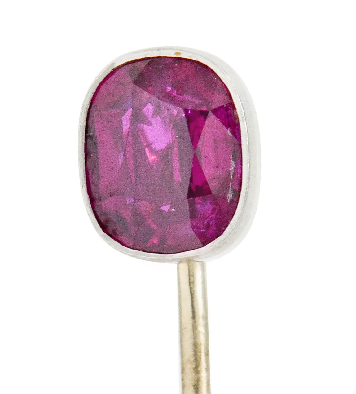 Cushion Cut Ruby Platinum 14 Karat White Gold Stickpin GIA