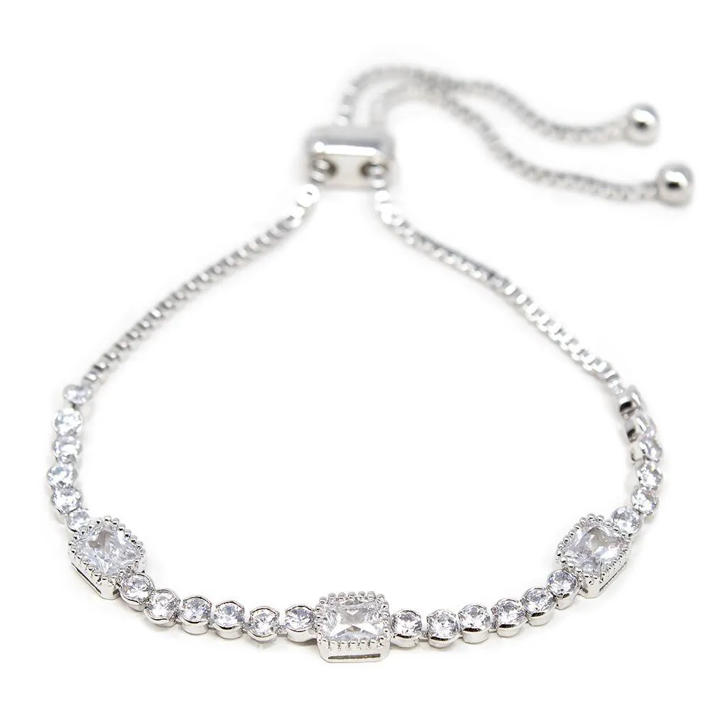 CZ Adjustable Fancy Tennis Bracelet Rhodium Plated