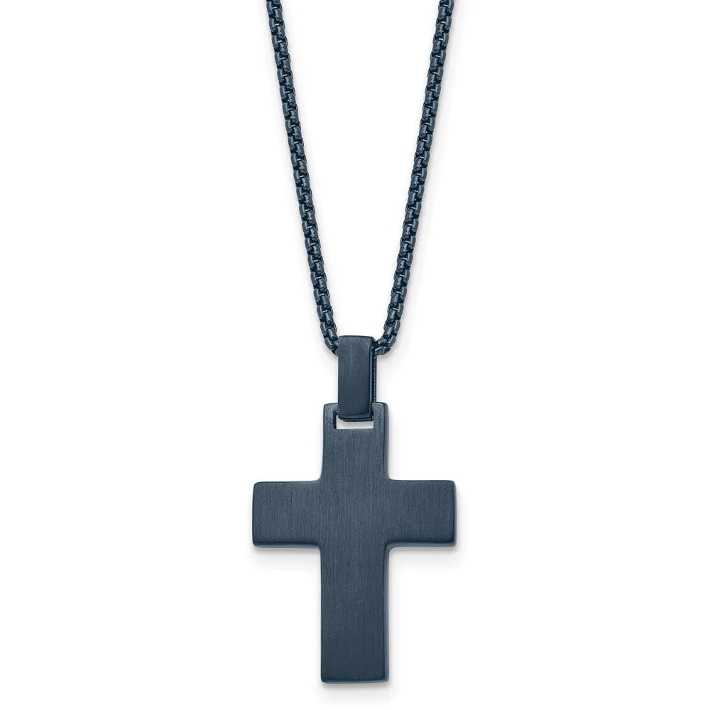 Dark Gray Plated Stainless Steel Small Brushed Cross Necklace, 22 Inch