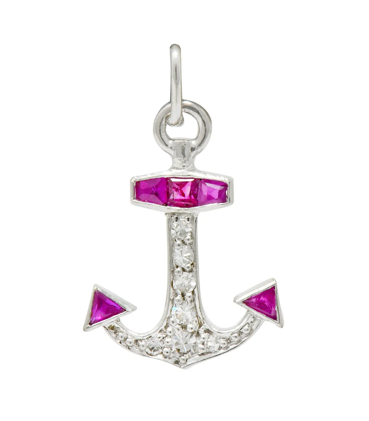 Darling Art Deco Diamond Ruby Platinum Anchor Charm