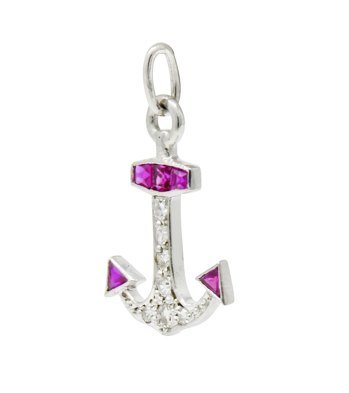 Darling Art Deco Diamond Ruby Platinum Anchor Charm