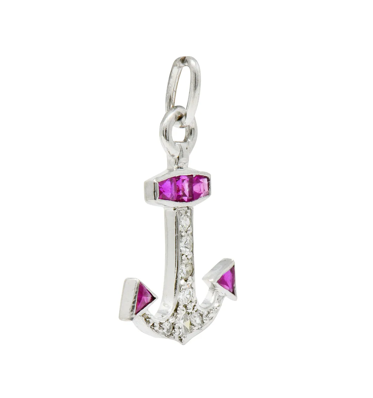 Darling Art Deco Diamond Ruby Platinum Anchor Charm