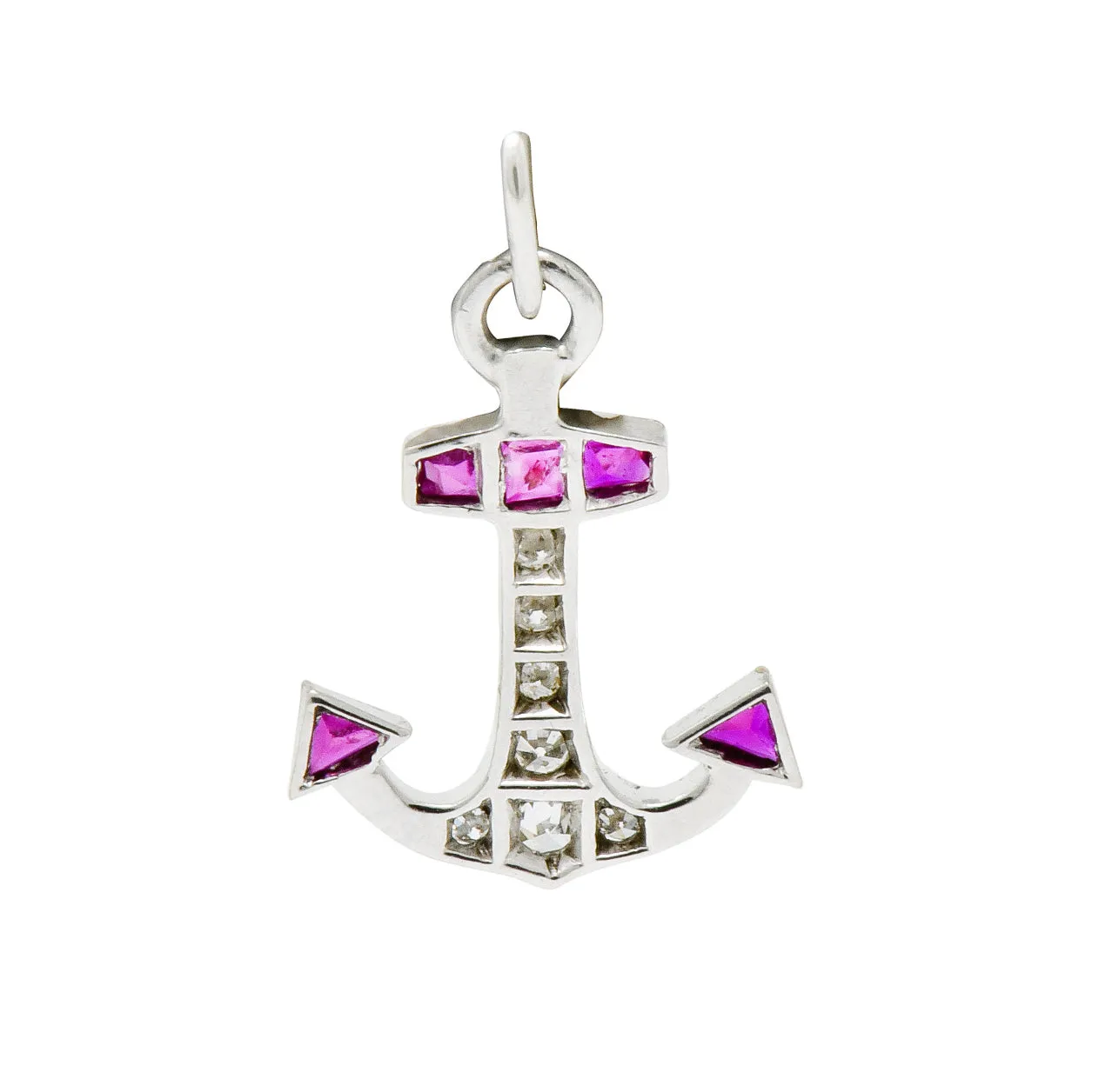 Darling Art Deco Diamond Ruby Platinum Anchor Charm