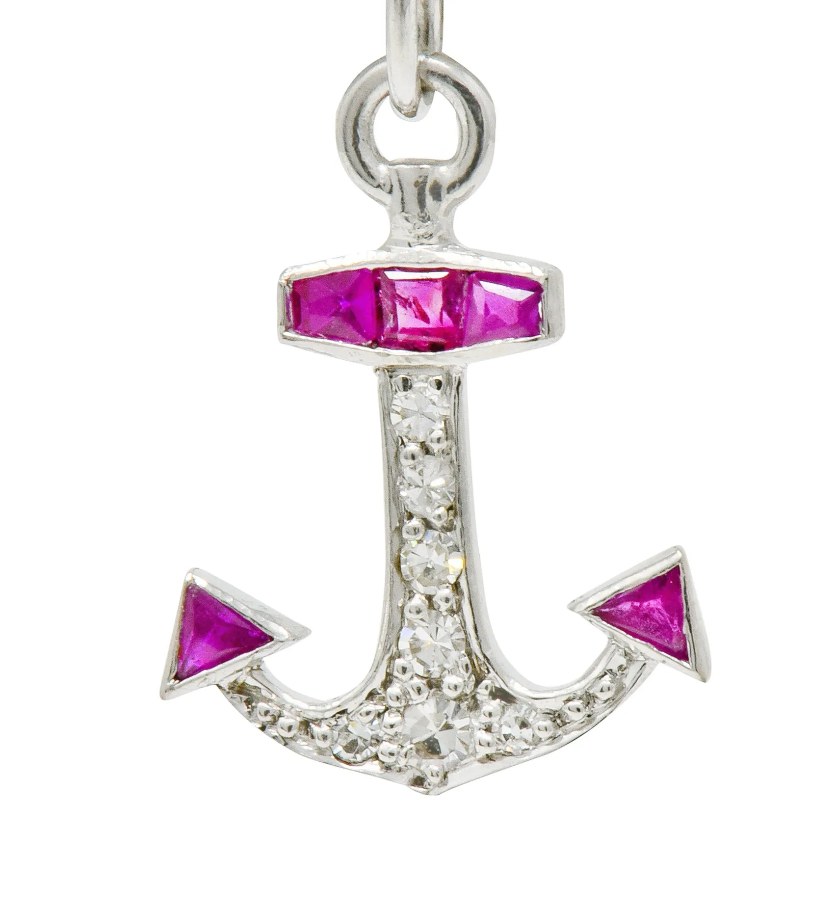 Darling Art Deco Diamond Ruby Platinum Anchor Charm