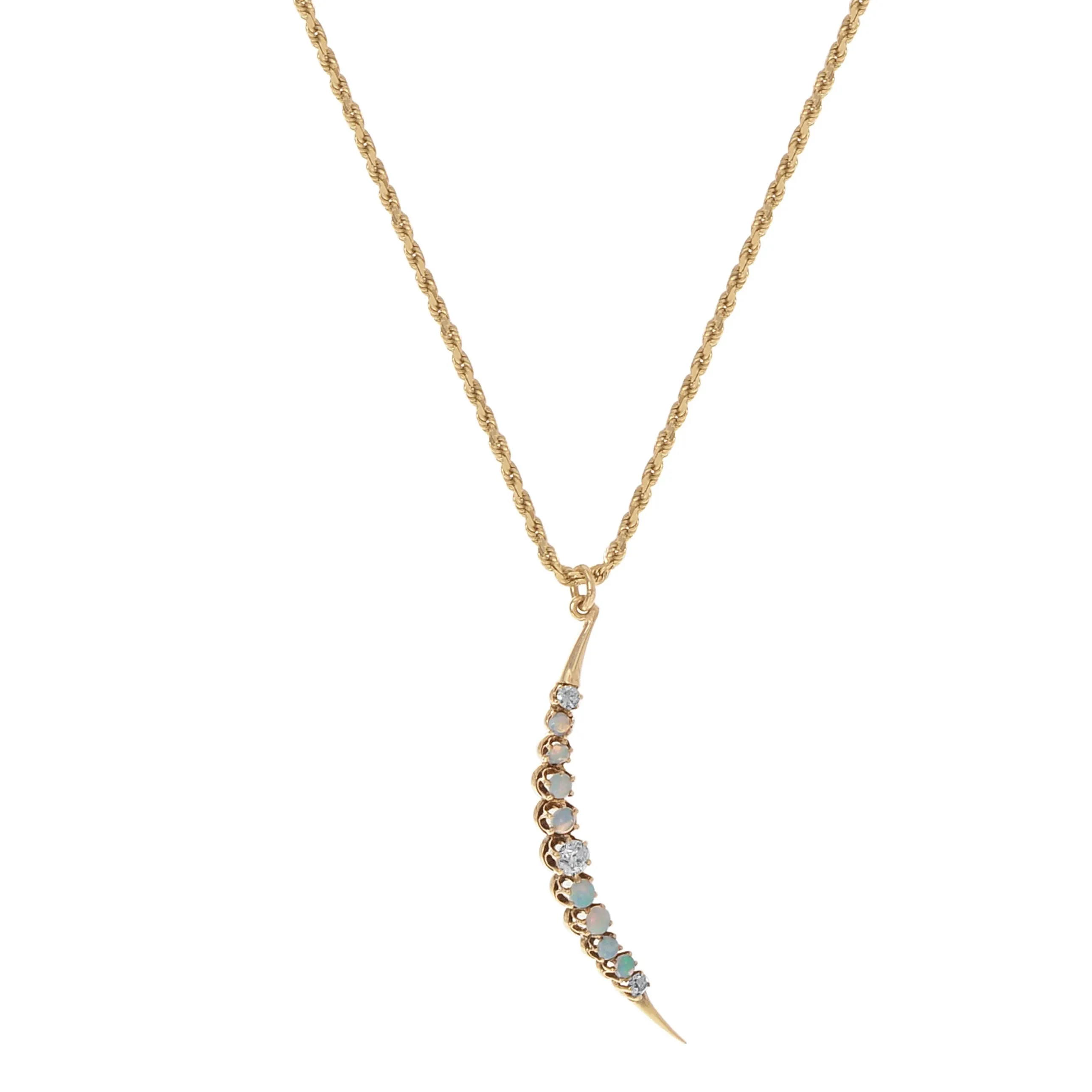 Diamond and Opal Crescent Necklace