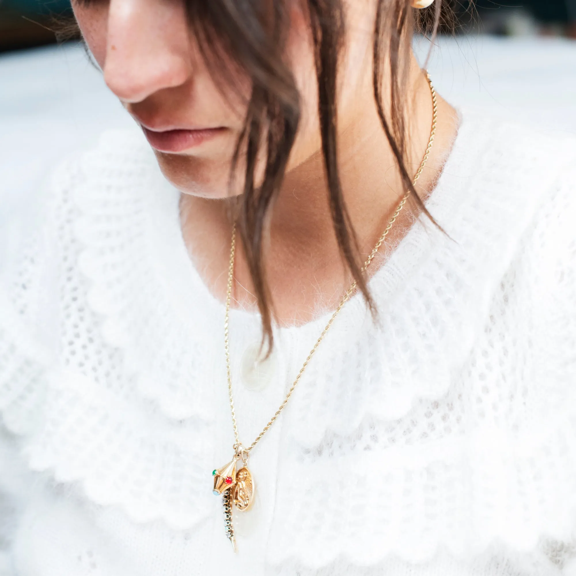 Diamond and Opal Crescent Necklace