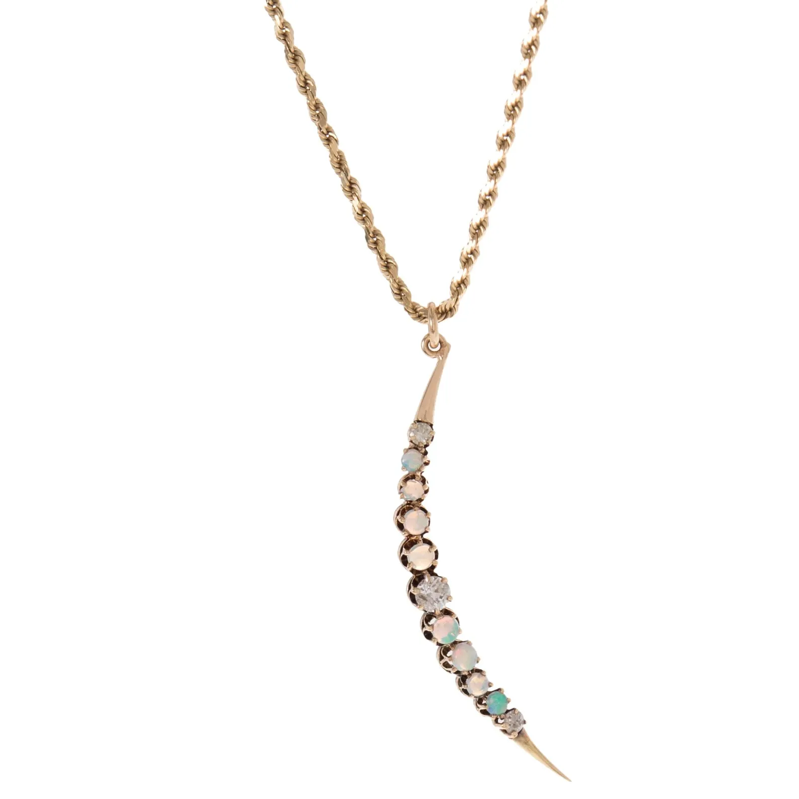 Diamond and Opal Crescent Necklace