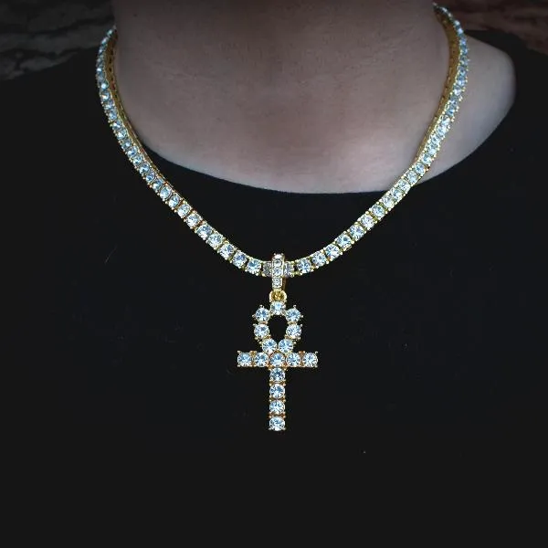 Diamond Ankh Necklace w/ Tennis Chain