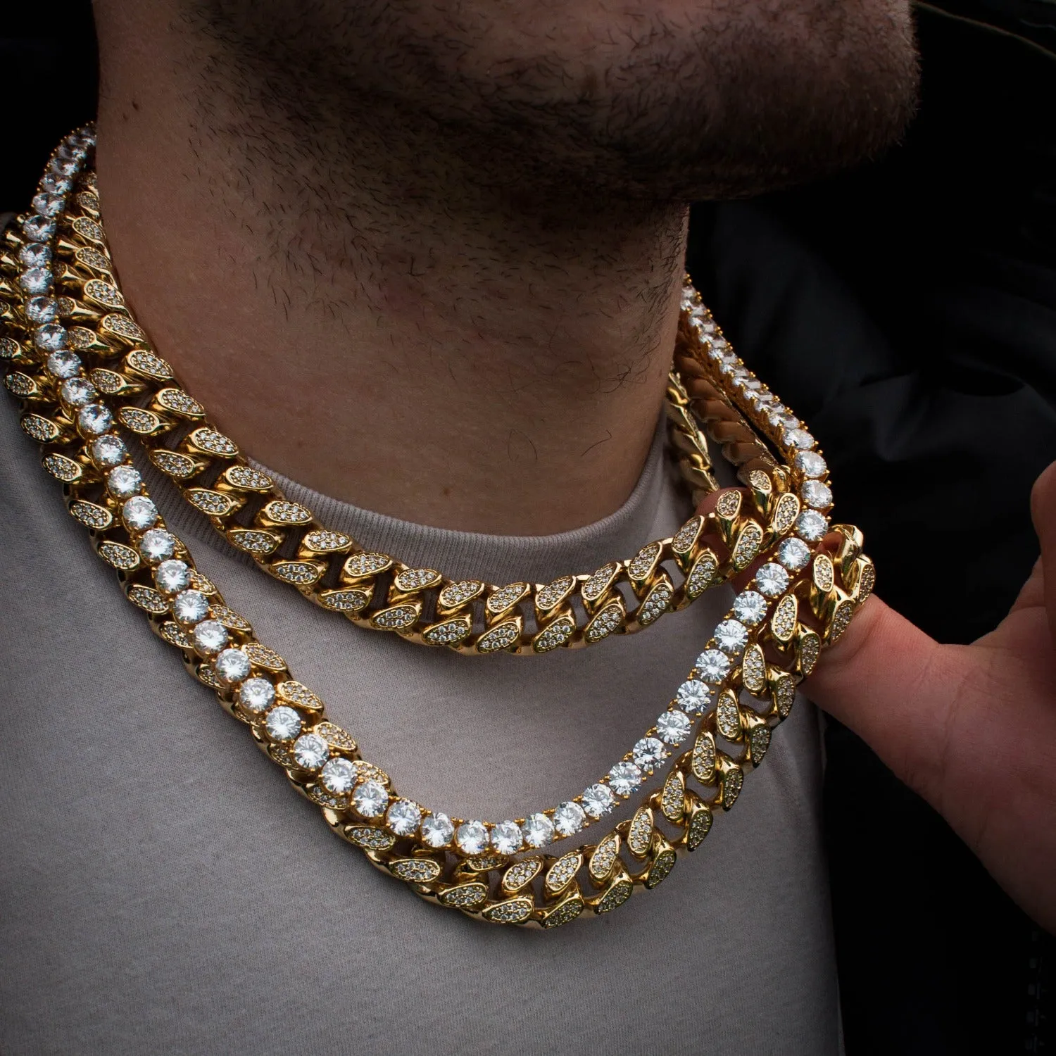 Diamond Cuban Link + Tennis Chain Bundle in White/Yellow Gold