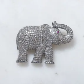 Diamond Elephant with Ruby Eyes Brooch