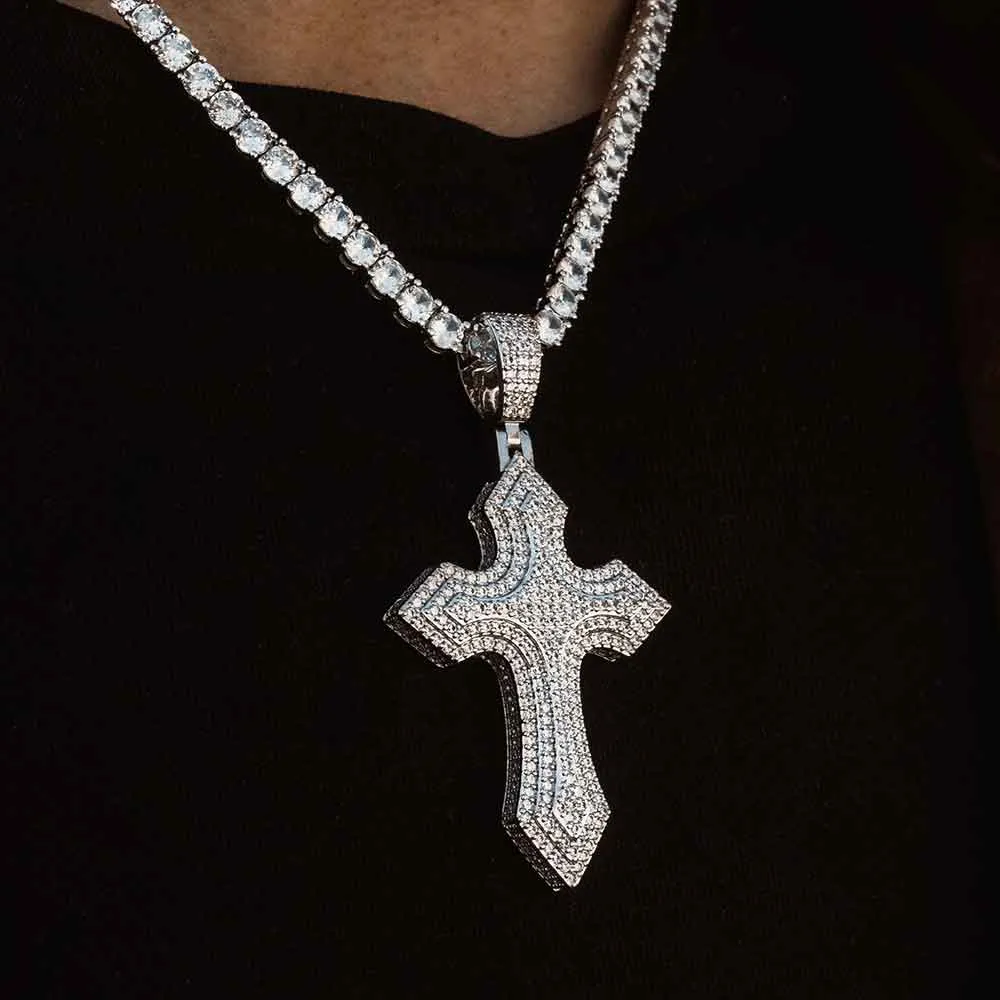 Diamond Royal Cross Necklace Pendant & Tennis Chain