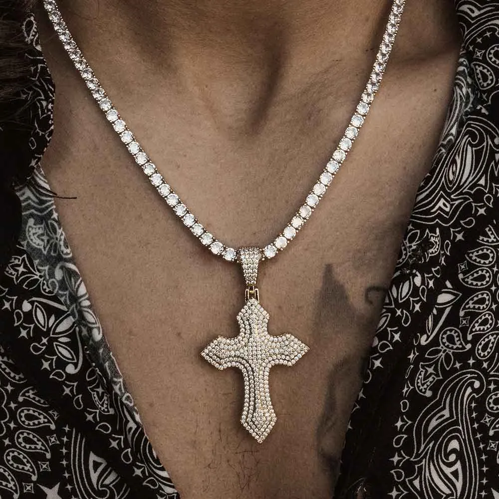 Diamond Royal Cross Necklace Pendant & Tennis Chain