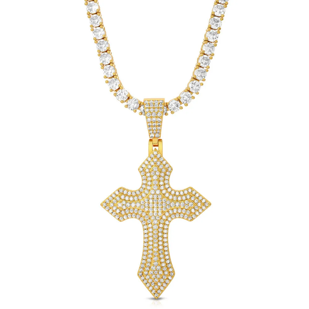 Diamond Royal Cross Necklace Pendant & Tennis Chain