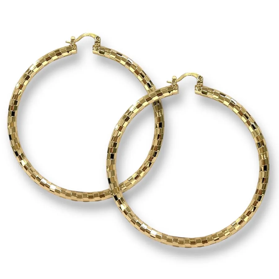 Disco mirror ball 65mm gold plated hoops earrings